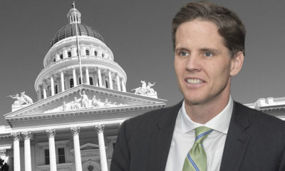 Photo illustration of Marshall Tuck in front of California state Capitol