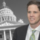 Photo illustration of Marshall Tuck in front of California state Capitol