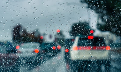 photo of heavy rain and traffic during the early evening