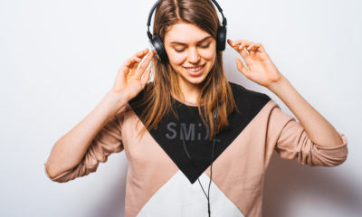 Woman wearing headphones