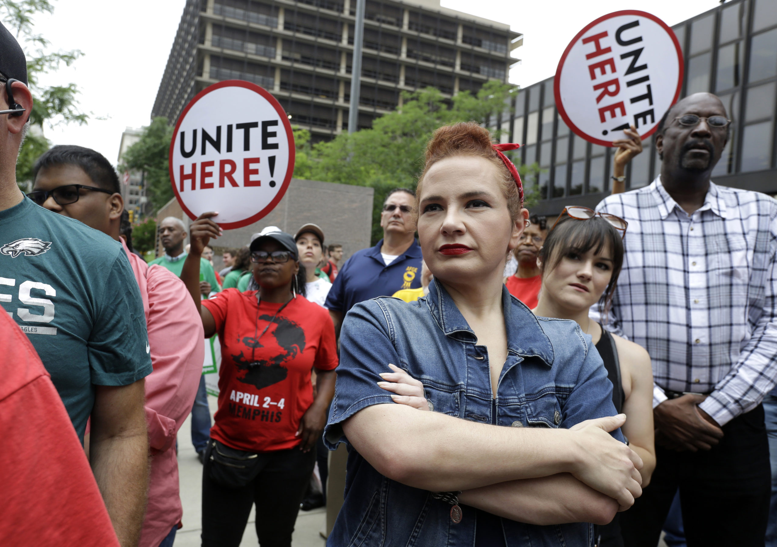 AP Photo of people protesting the Janus decision{