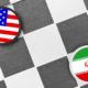 Illustration of US and Iran flags on a checkerboard