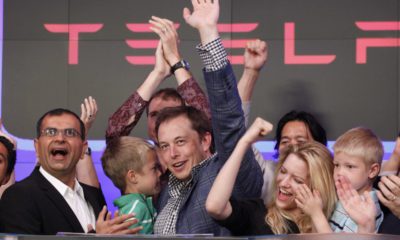 Photo of Elon Musk at Tesla Stock Offering