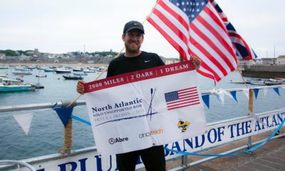Photo of Bryce Carlson after rowing across the Atlantic