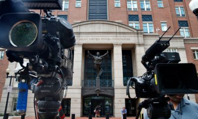 Photo of cameras outside the courtroom of the Manafort Trial