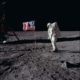 Photo of Buzz Aldrin with American flag on the moon, 1969