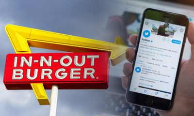 Composite photo of In-N-Out Sign and Twitter feed on smartphone