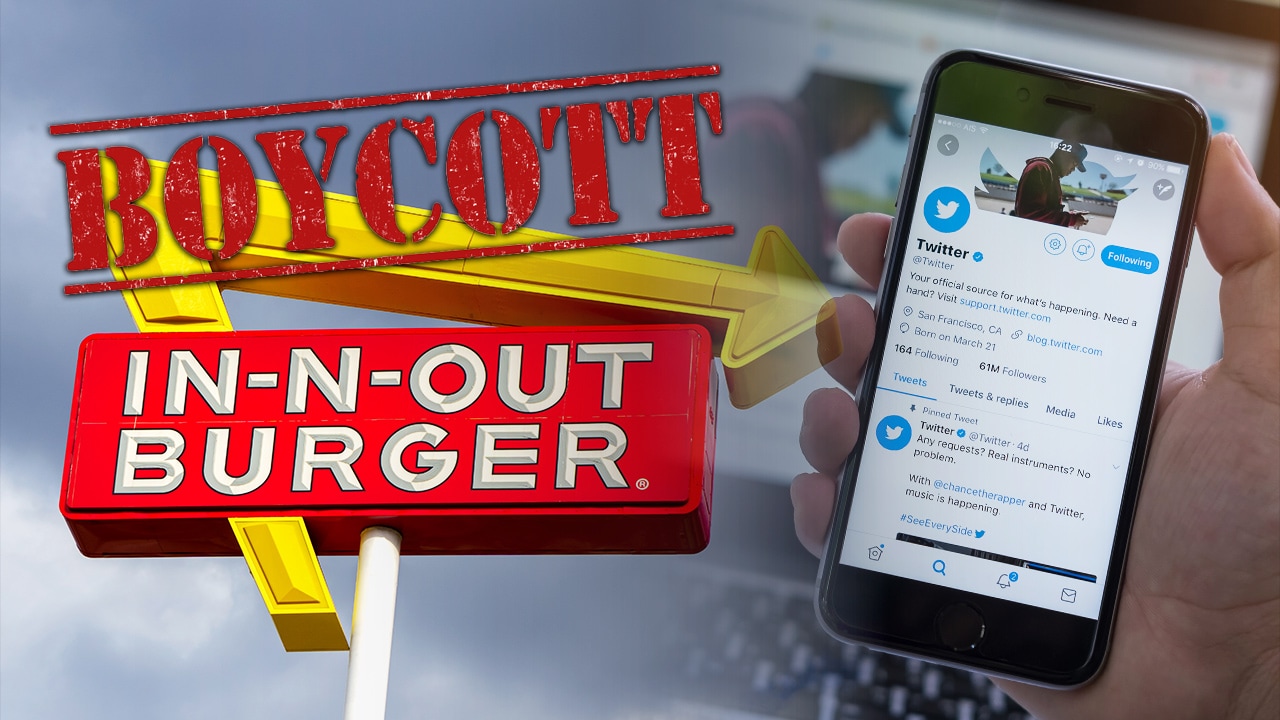Photo of In-N-Out Burger sign and iPhone showing Twitter page