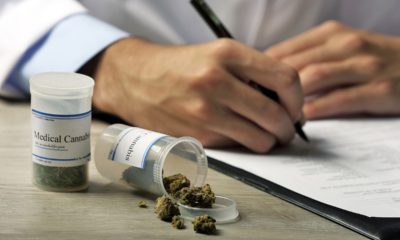 Photo of doctor writing a prescription for medical marijuana