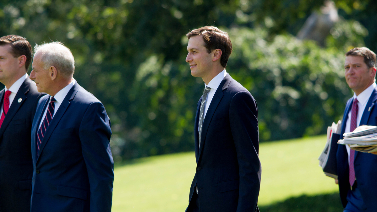 Photo of Jared Kushner walking on lawn