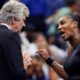 Photo of Serena Williams talking to referee Brian Earley during the women's final of the U.S. Open