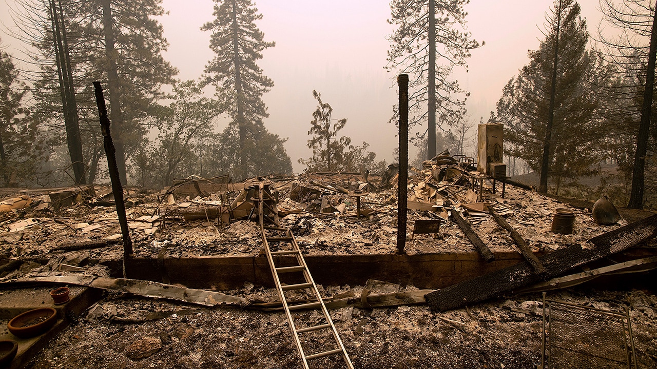 Photo of a home that has been leveled by the Delta Fire in California