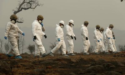 National Guard troops search for human remains from California's Paradise wildfire.