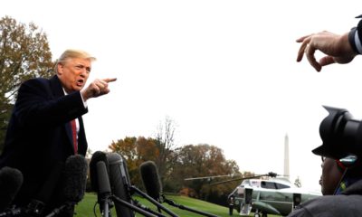 Photo of President Donald Trump talking to the media