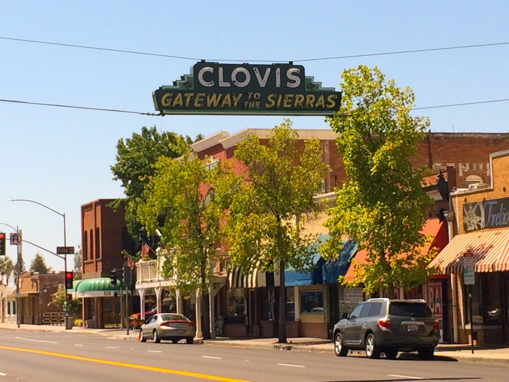 Photo of downtown Clovis, California with its Welcome Sign