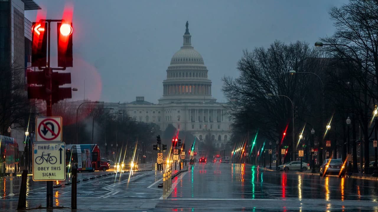 Photo of The Capitol seen on a rainy morning