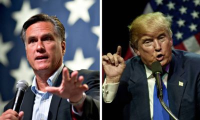 Photo combination of Mitt Romney and President Donald Trump