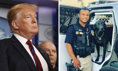 President Trump, left, talked to the wife of slain police officer Rongil Singh
