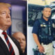 President Trump, left, talked to the wife of slain police officer Rongil Singh