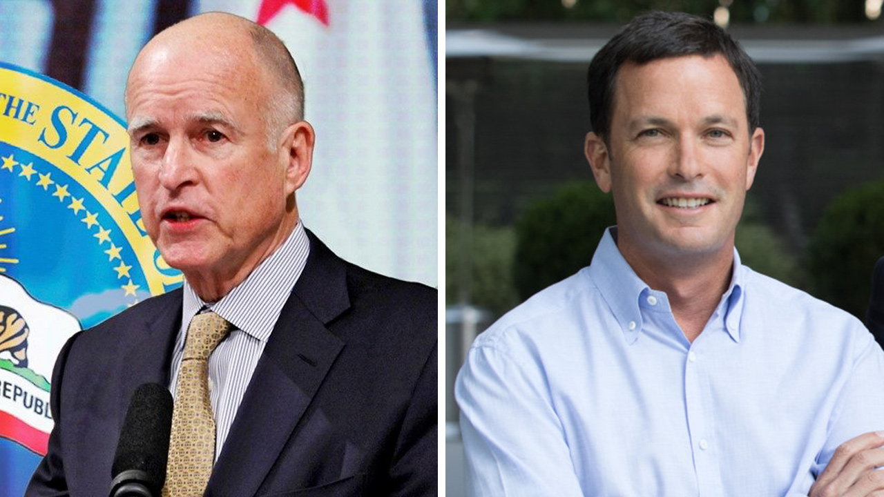 Photo combination of Jerry Brown and Jay Sures