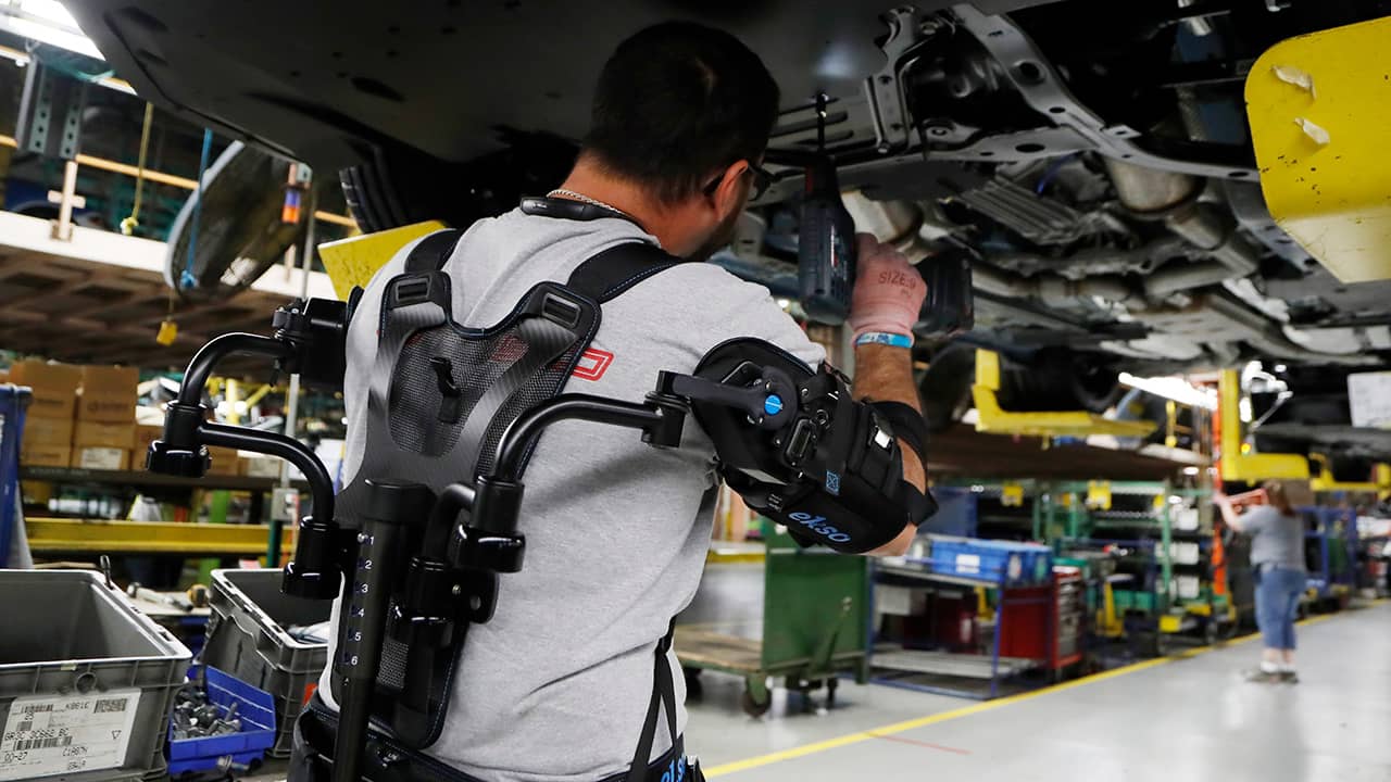 Photo of worker wearing new wearable technology
