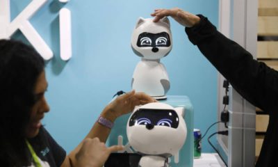 Photo of people touching Kiki robots