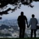 Photo of a man and woman walking under trees in San Francisco