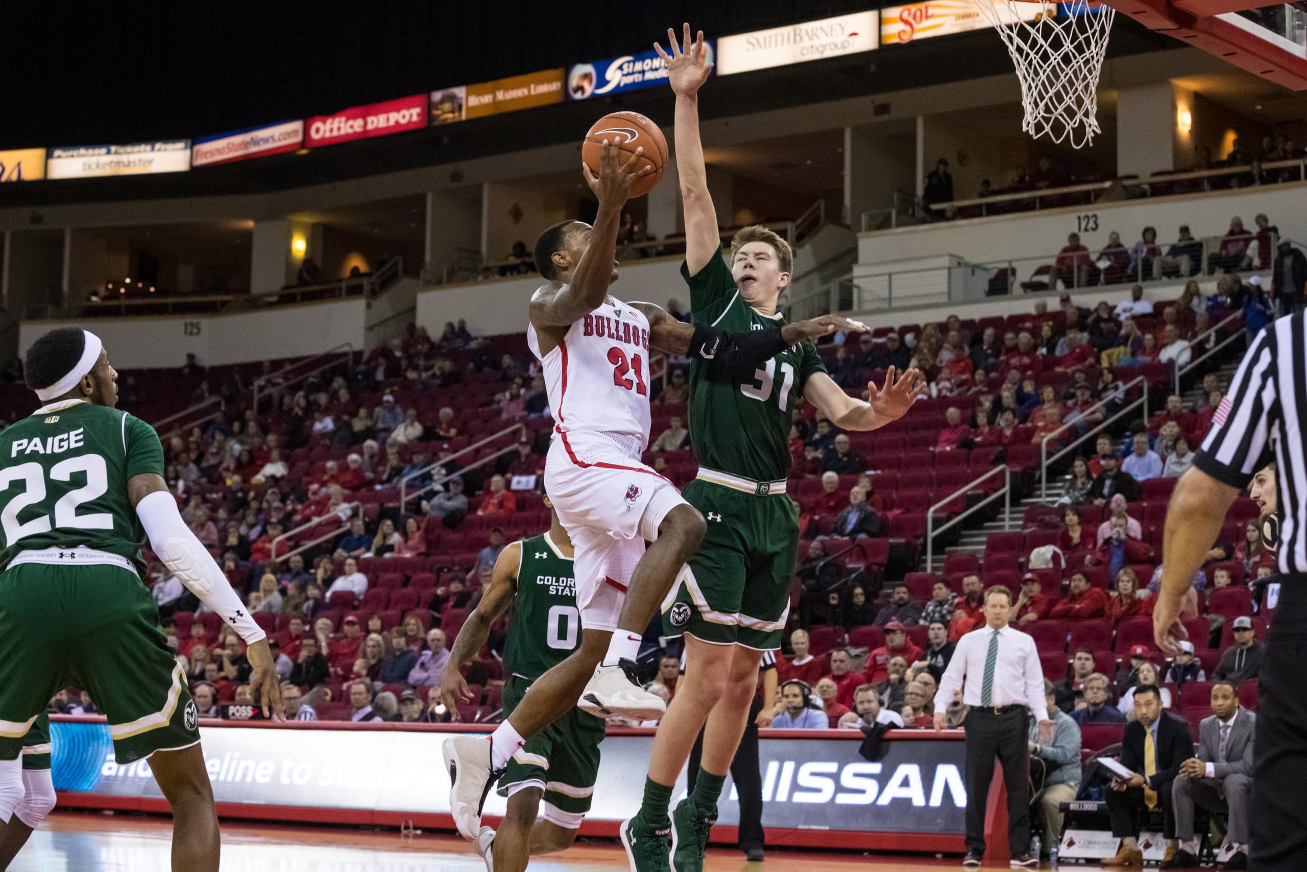 DeShon Taylor drives the lane against Colorado State.