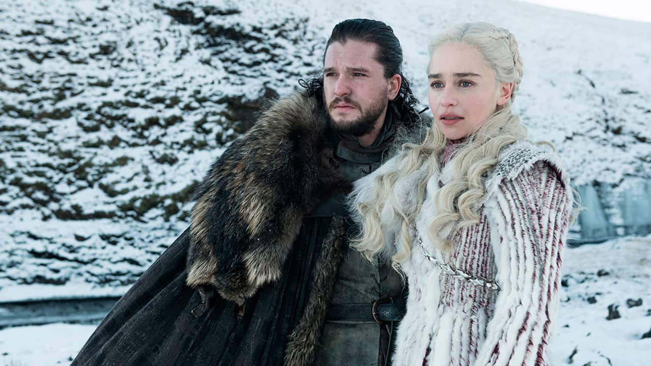 Photo of Kit Harington as Jon Snow, left, and Emilia Clarke as Daenerys Targaryen in a scene from "Game of Thrones"