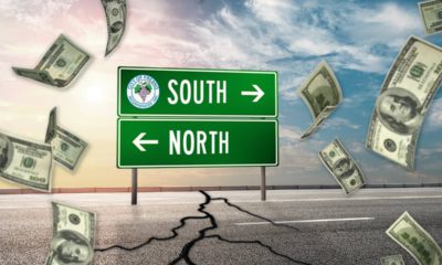Composite illustrating the tug-o-war between north and south Fresno over street funding