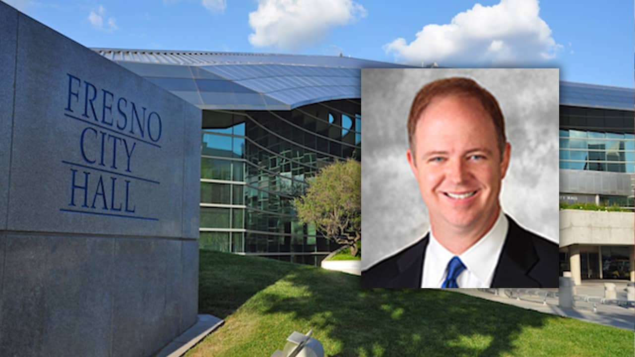 Photo combo of Fresno City Hall and Larry Westerlund