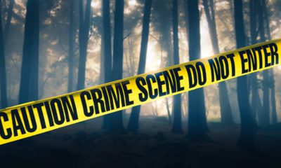 Shutterstock photo of crime scene tape in front of trees in a rural location