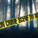 Shutterstock photo of crime scene tape in front of trees in a rural location