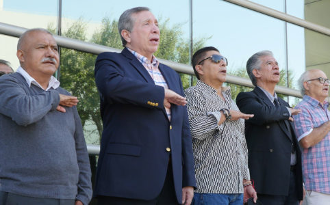 A delegation salutes the Mexican flag at Fresno City Hall (GV Wire/Jahz Tello)