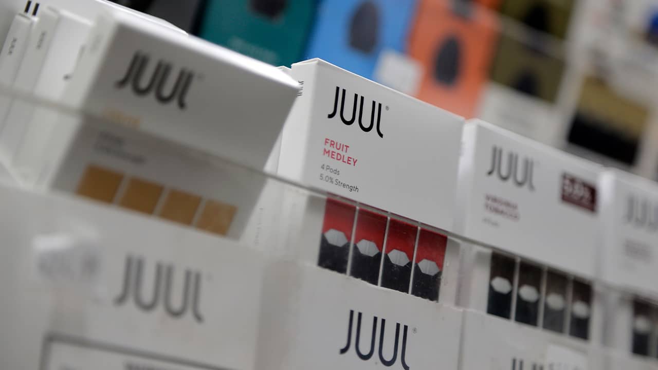 Photo of Juul products displayed at a smoke shop