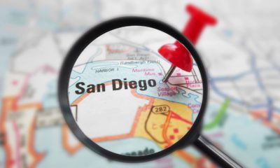 Photo of a map zoomed in on the city of San Diego, Ca.