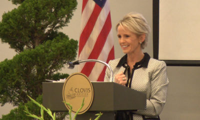 Photo of Clovis Unified superintendent Eimear O’Farrell speaking at a podium