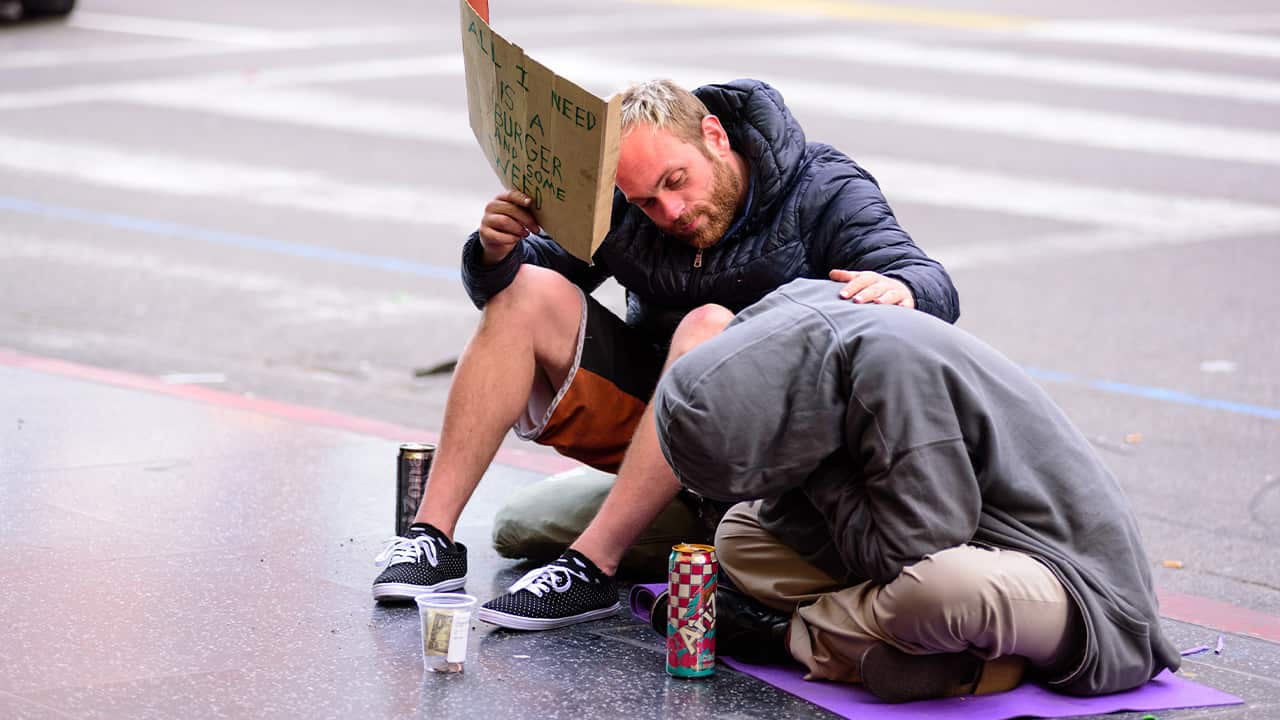 Photo of people begging in Hollywood