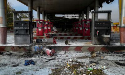 Photo of a gas station that was burned in Iran