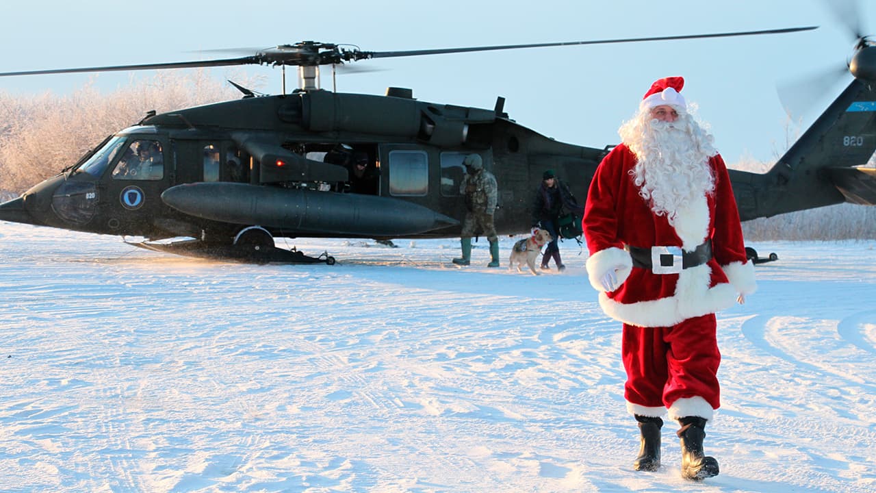 Photo of Santa Claus arriving in Napakiak, Alaska