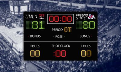 Photo of scoreboard final score Fresno State vs. UNLV