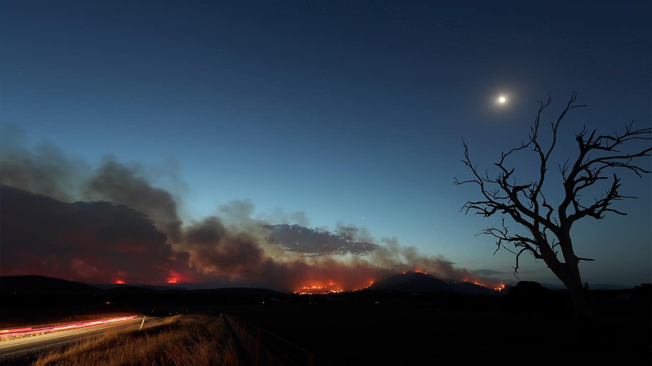 Photo of a fire near Clear Range, south of the Australian capital, Canberra