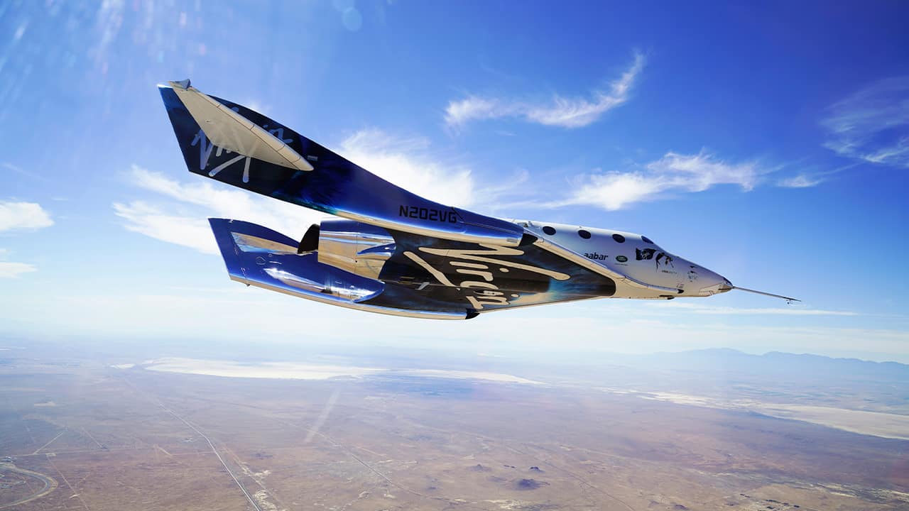 Photo of the VSS Unity craft during a supersonic flight test