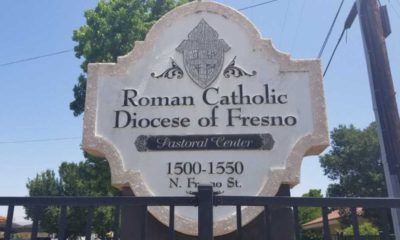 Photo of the sign at the Catholic Diocese of Fresno headquarters