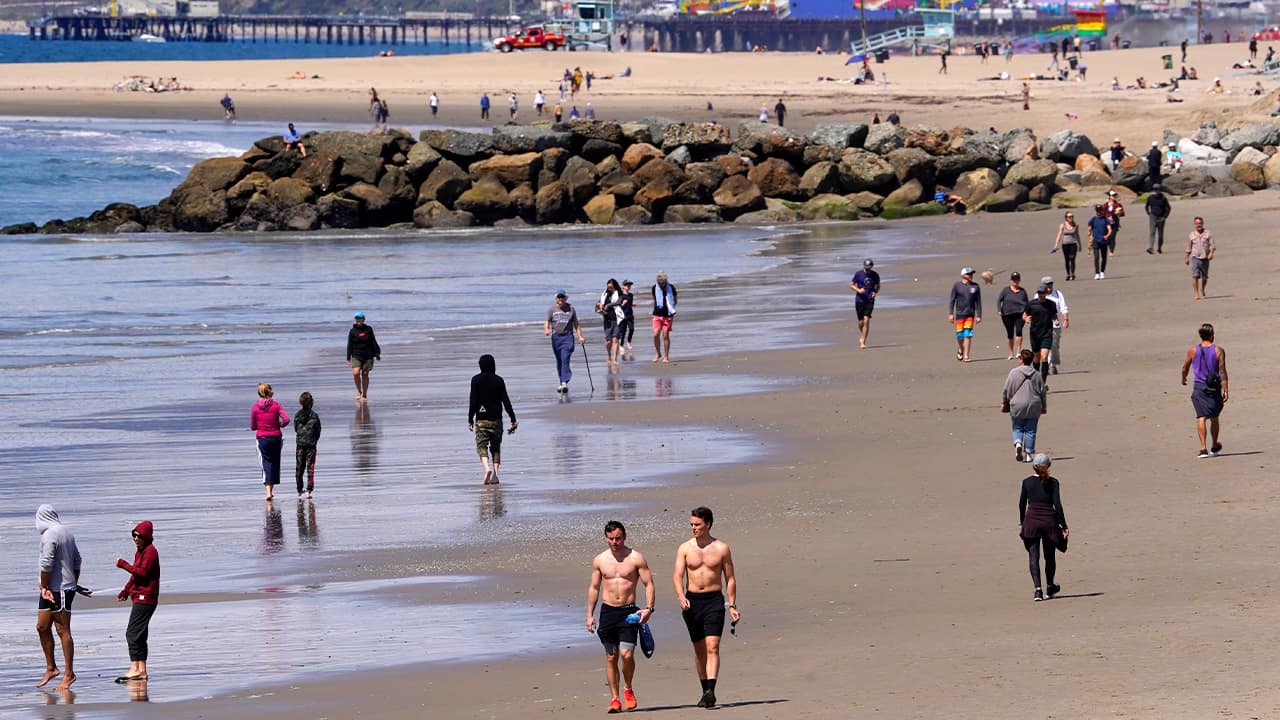 People walking at Venice Beach in Calif.