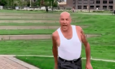 Screen grab image of smack-talking, 59-year-old playground basketball player
