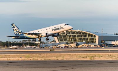 Photo of an Alaska Airlines jet taking off at Fresno Yosemite International Airport