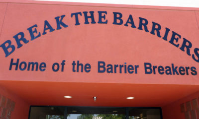 Image of the Break the Barriers sign in Fresno, California