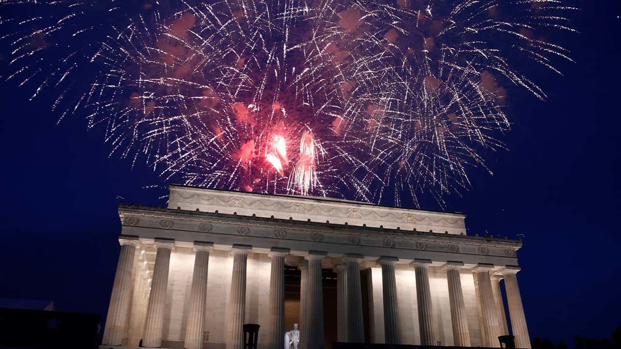 Photo of fireworks at the Lincoln Memorial