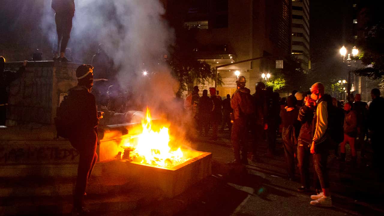 Photo of protesters in Portland